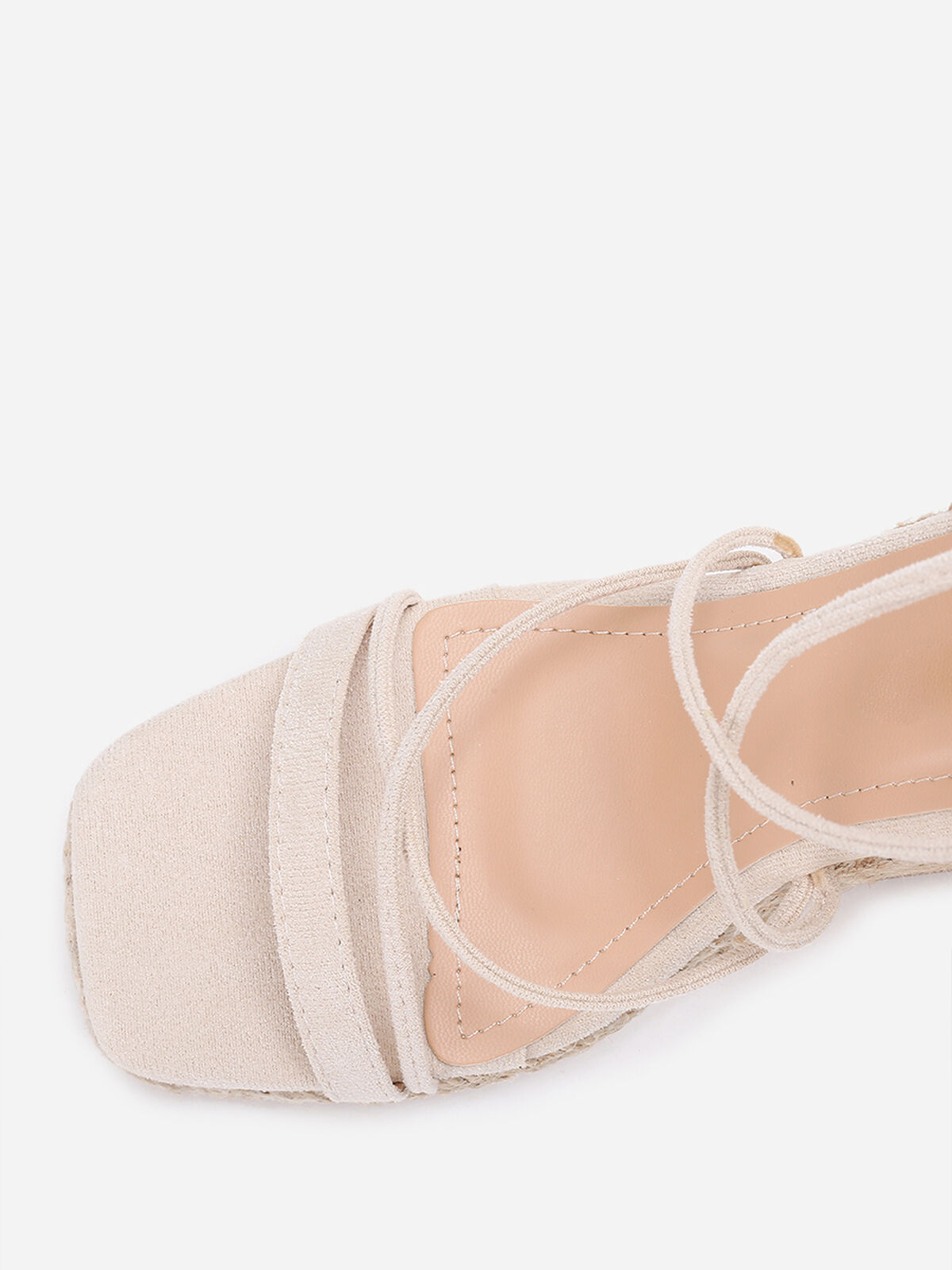 Sandales compensées à lacets- Beige