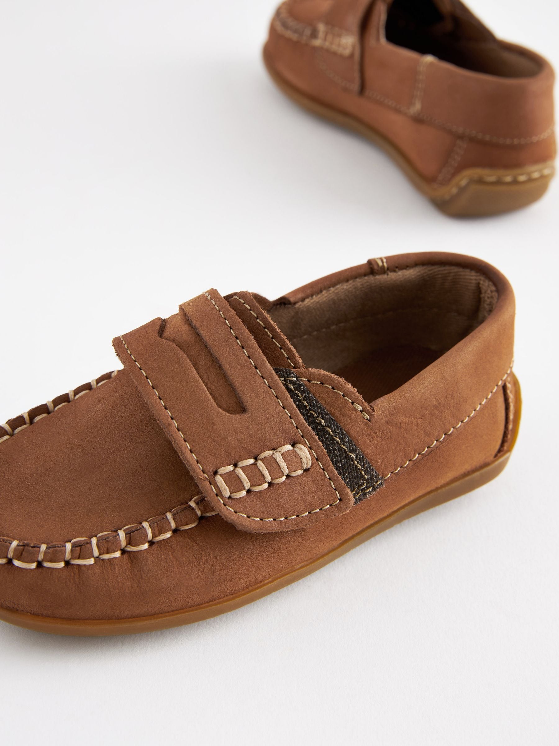 Lichtbruin - Leren pennyloafers met klittenbandsluiting