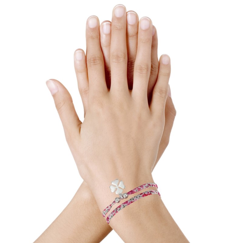 Bracelet Double Tour Lien Liberty et Trèfle Argent - Classics - Fuchsia