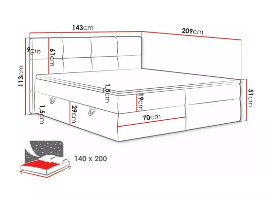 Lit continental ComfiDream 187, Double, Continental, Brun clair, 140x200, Tapisserie,