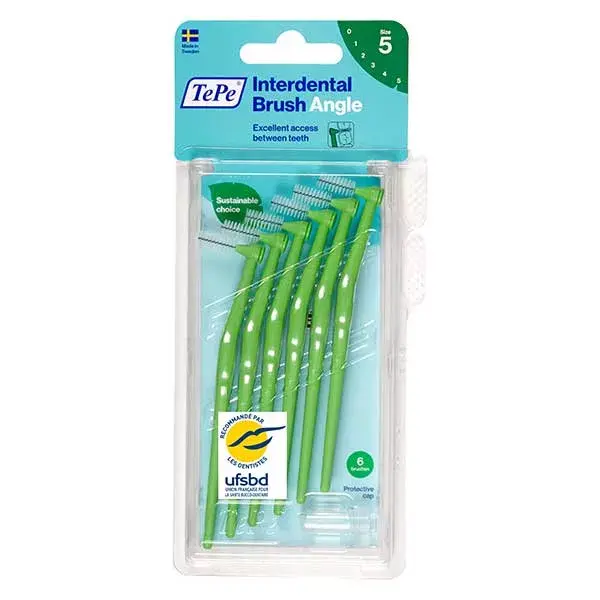 Escova interdental angular TePe Eco-Responsible ISO 5 / 0,8 mm, pacote com 6 unidades.