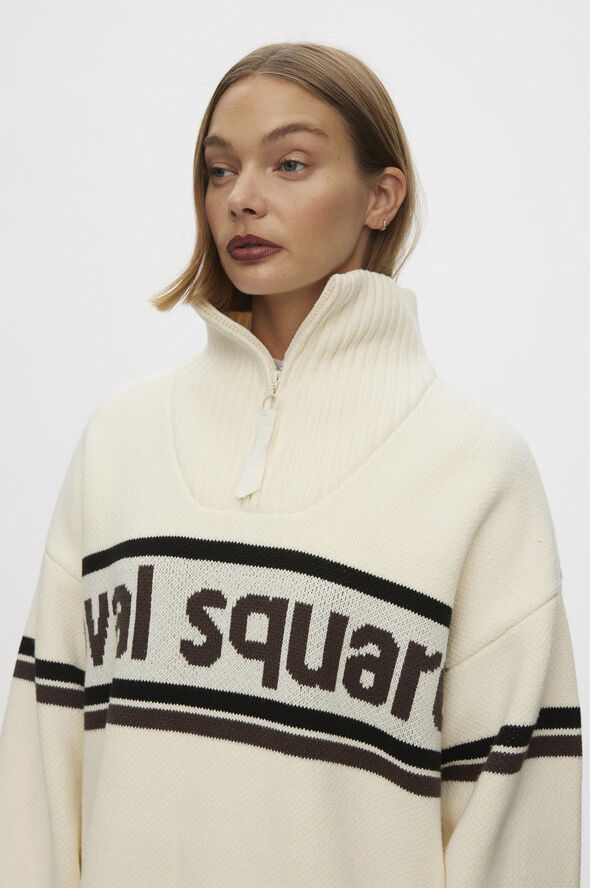 Oval Square Snowy Knit Anorak Off white