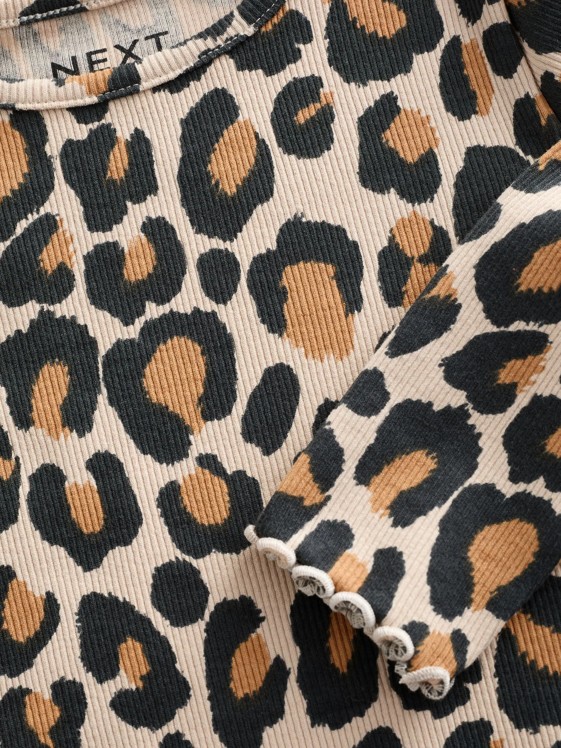 Animal luipaardprint - Geribbeld T-shirt met lange mouwen en katoengehalte (3 mnd-7 jr)