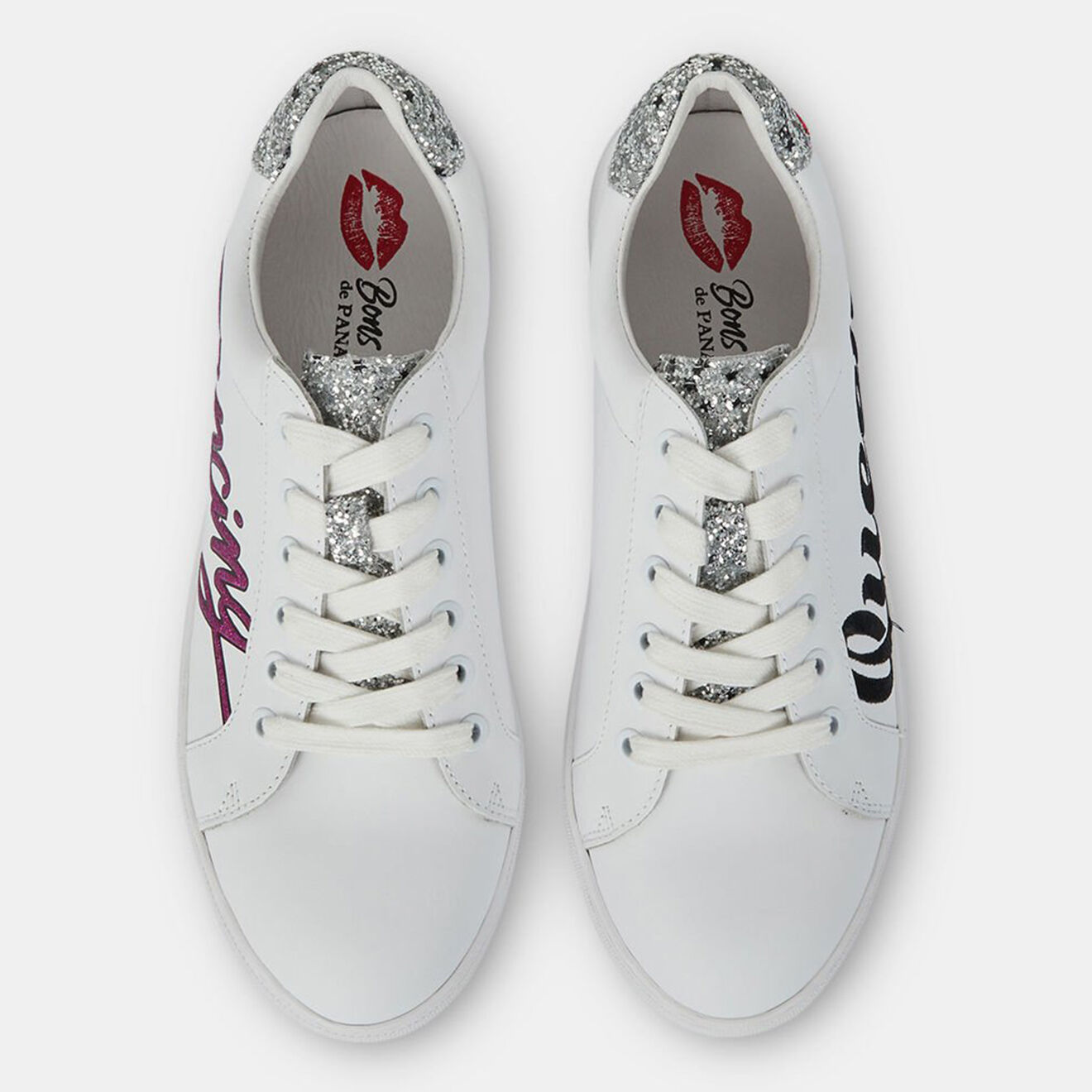 Bons Baisers de Paname Baskets en Cuir Simone blanc/argenté/rose