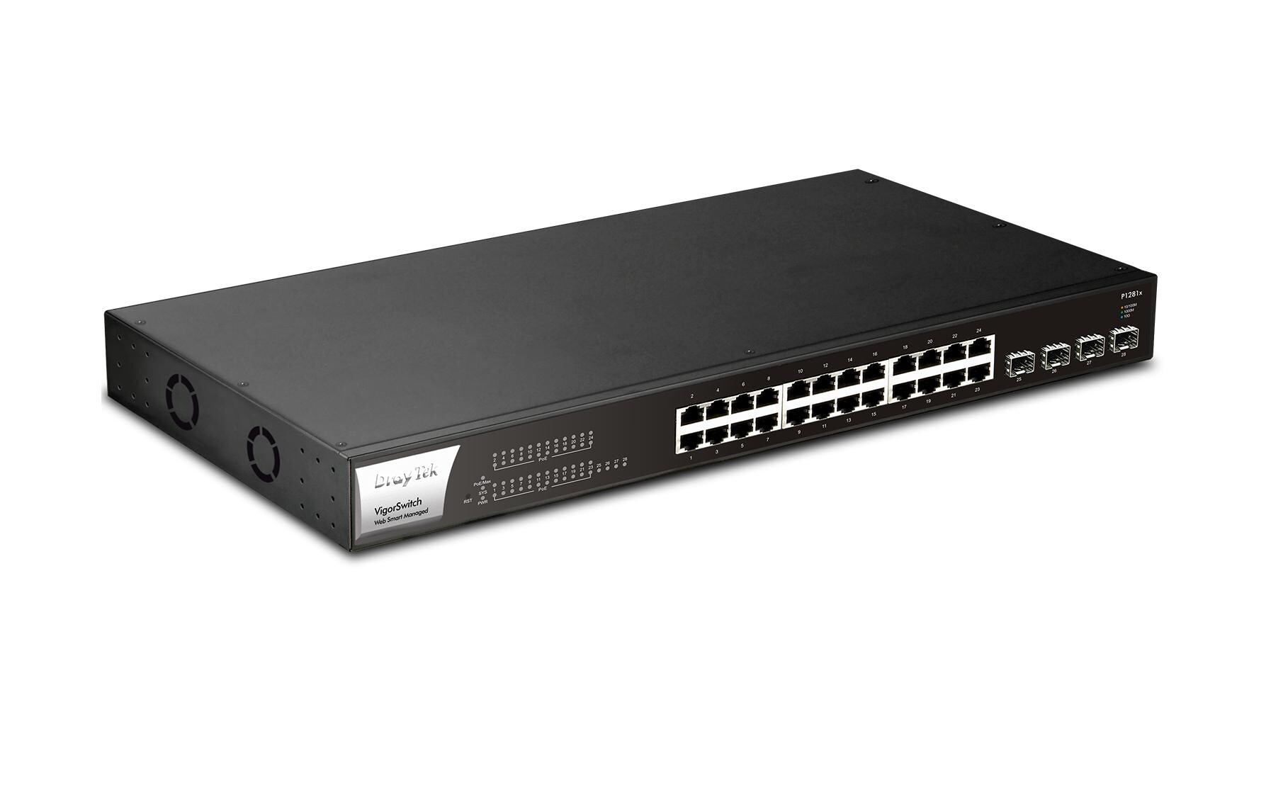SFP+ Switch P1281x 28 Port<br>28-Port Web Smart Gigabit PoE+ Switch mit 10G SFP+ Slots