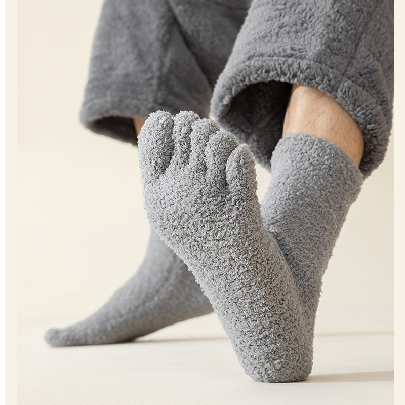 (1 Paar) Kuschel Socken Zehentrenner Wintersocken Füsslinge Flauschige Bettsocken (One Size) - Grau