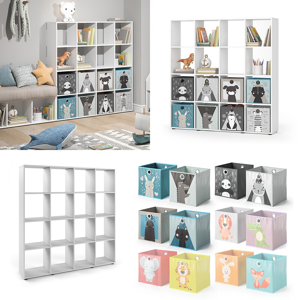 Raumteiler Bücherregal Standregal 16 Fächer Weiß Karree Kinder-Faltboxen Vicco