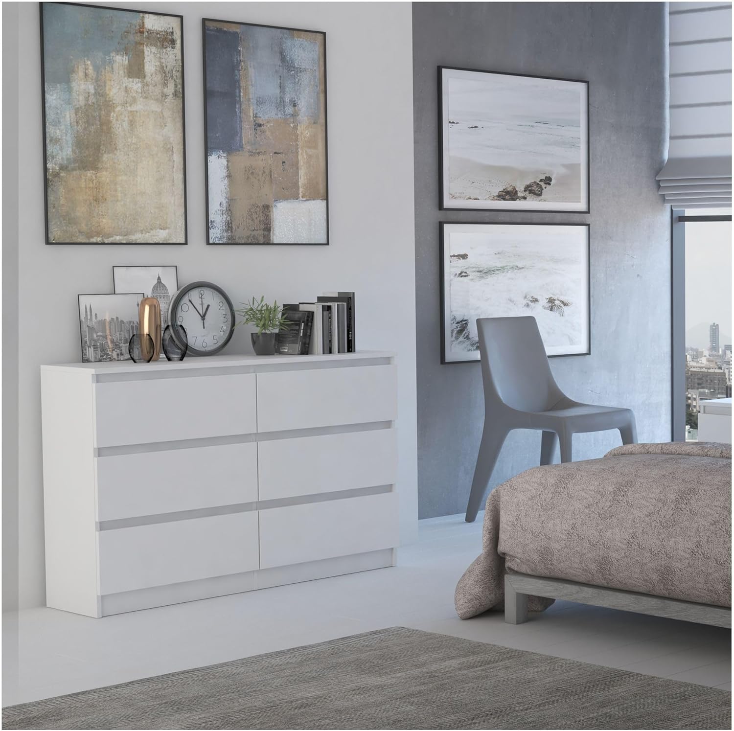 CDF Kommode Weiß mit 6 Schubladen 30 cm Tief Komodenschrank Komode für Wohnzimmer Schlafzimmer Schubladenschrank Malm Kommode viel Stauraum Geeignet Organizer Kleidung 120 cm Breite Modern Look