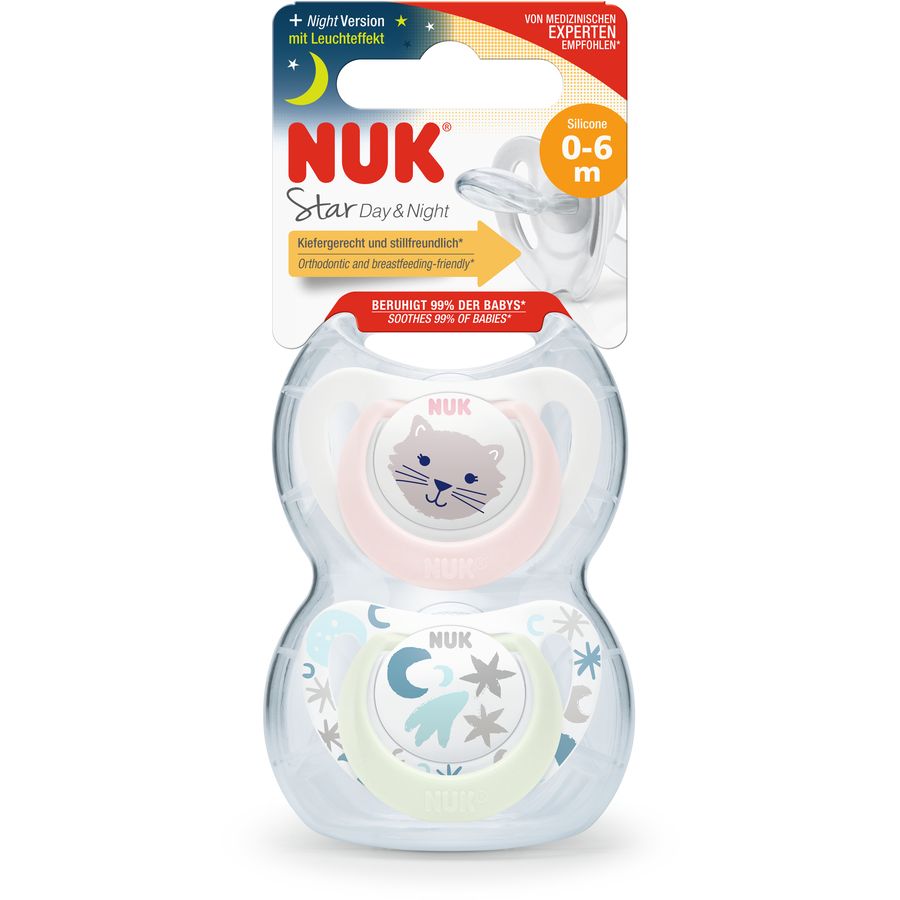 NUK Schnuller Star Day & Night , Gr. 1 in rosahellblau