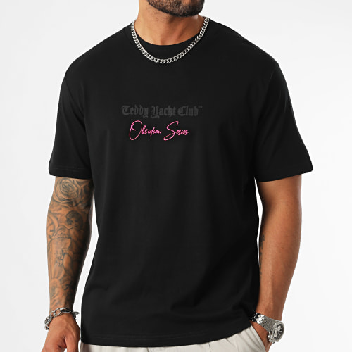Tee Shirt Oversize Large Obsidian Luxury Zip Noir Rose Fluo