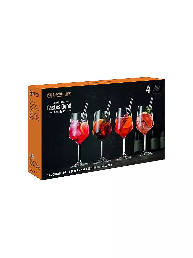 NACHTMANN Cocktailglas Set 9tlg mit 4 Trinkhalme TASTE GOOD transparent