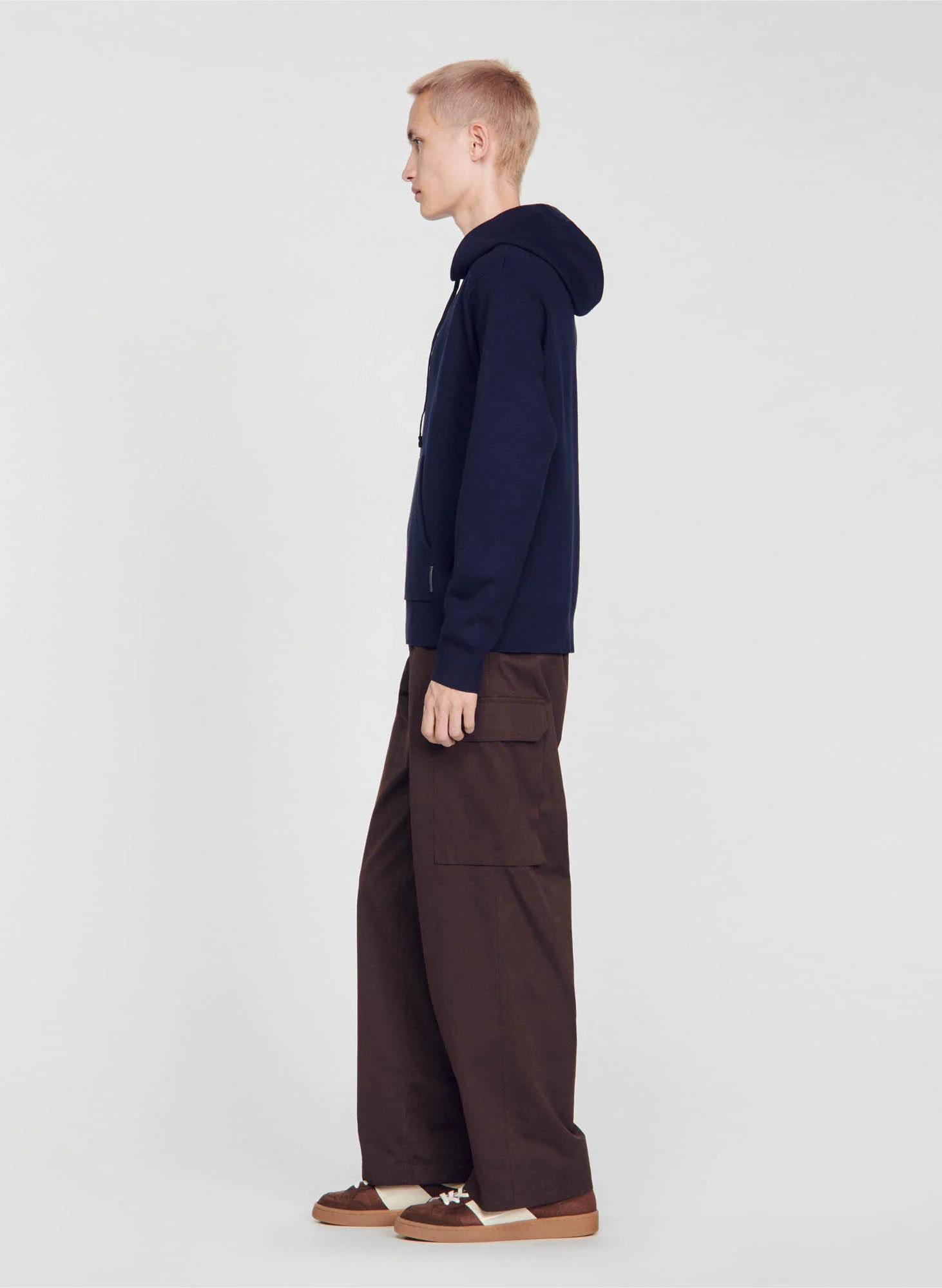 Sweat à capuche droit en maille | Bleu
