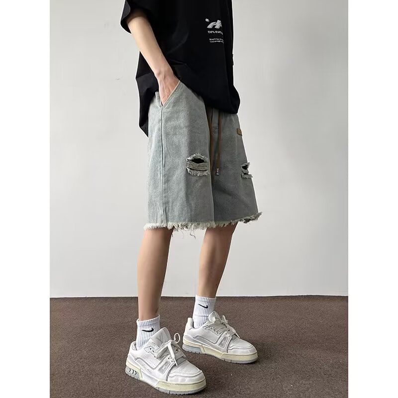 Phoneus - Versleten denim shorts met trekkoordtaille