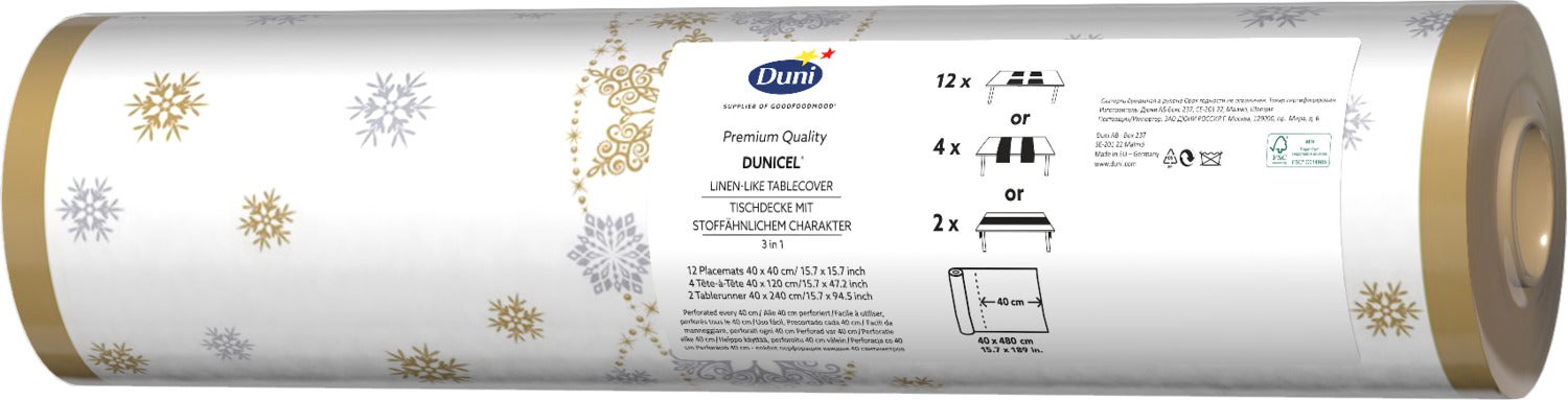 Duni 3-in-1 tafeldecoratie Snow Glitter wit 480 x 40 cm
