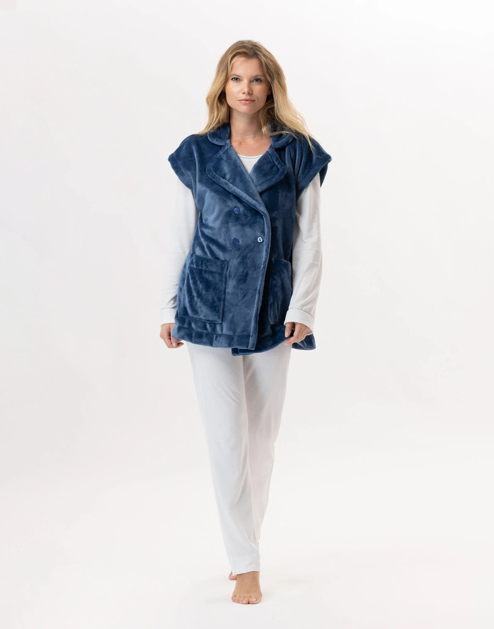 ESSENTIEL 876 - Veste en peluche flanelle | Bleu