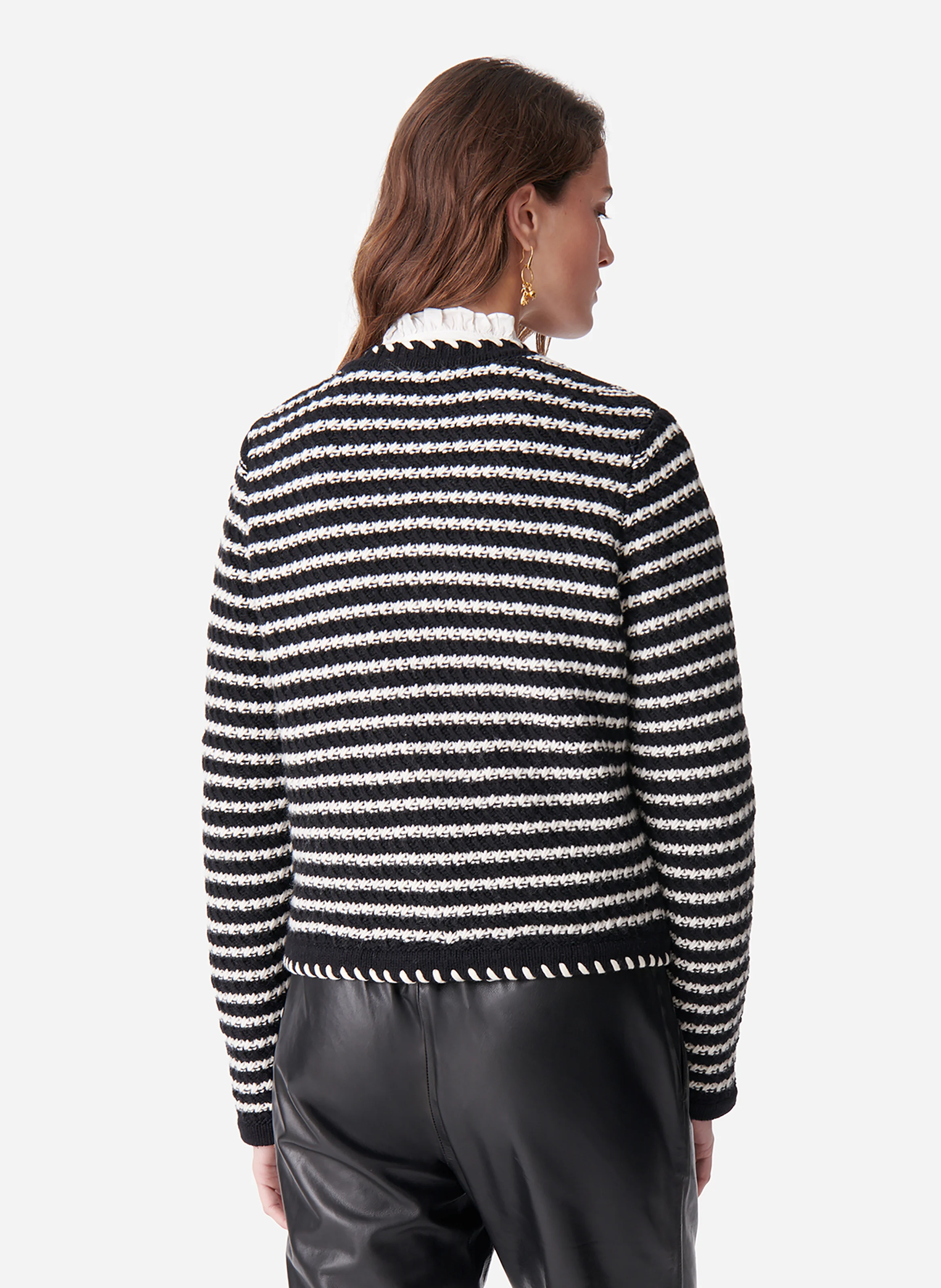 DAYA - Gilet col rond droit en laine et coton mélangé | Noir