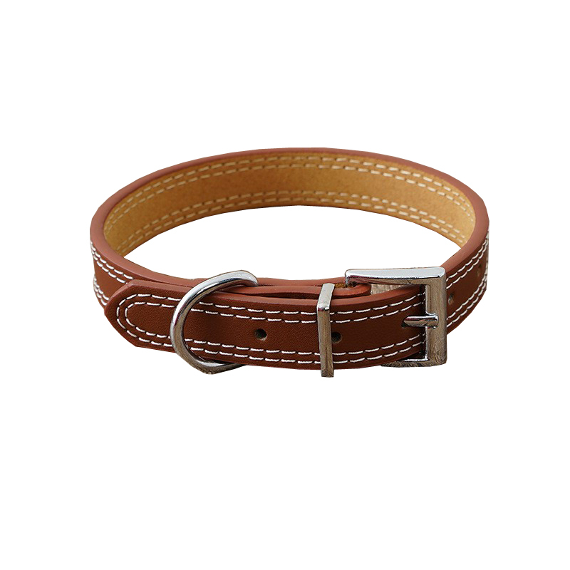 (Gr. L) Leder Hunde Halsband Verstellbares Haustier Accessoire mit Metall Schnalle - Braun