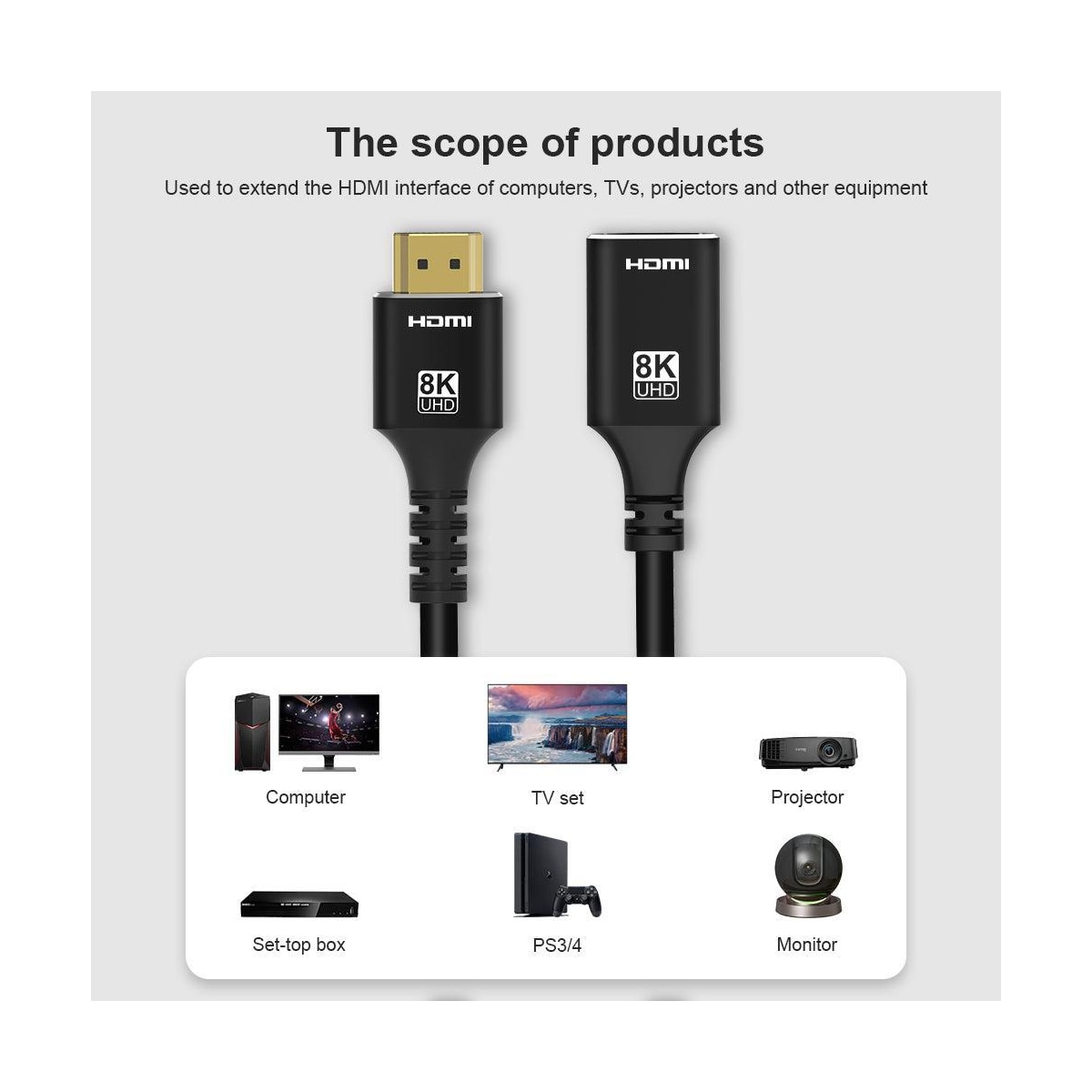 NÖRDIC HDMI skjøtekabel 50 cm 8K60Hz 4K144 HDMI 2.1 48Gbps Ultra High Speed ​​​​HDMI