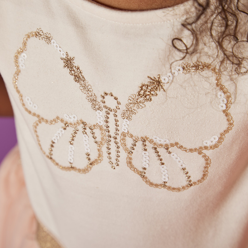 Robe de cérémonie avec cape en tulle effet ailes pailletées pour fille
