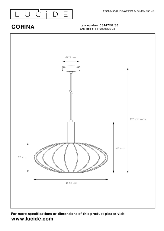 Lucide Corina hanglamp Ø50 zwart
