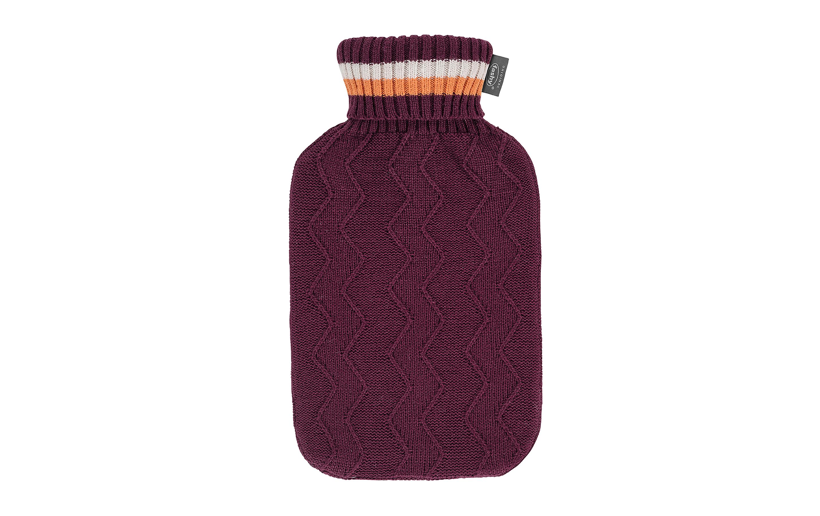 Wärmflasche mit Rollkragen 2 l BurgunderBettflasche mit Strickbezug