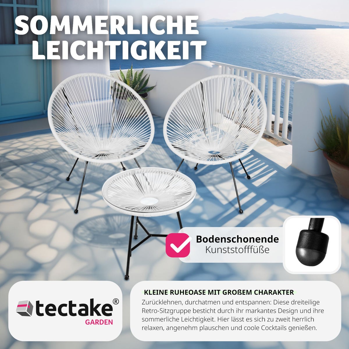 Santana tuinstoelen met tafel, tectake retrodesign in Acapulco-stijl, stoeldraagvermogen 120 kg