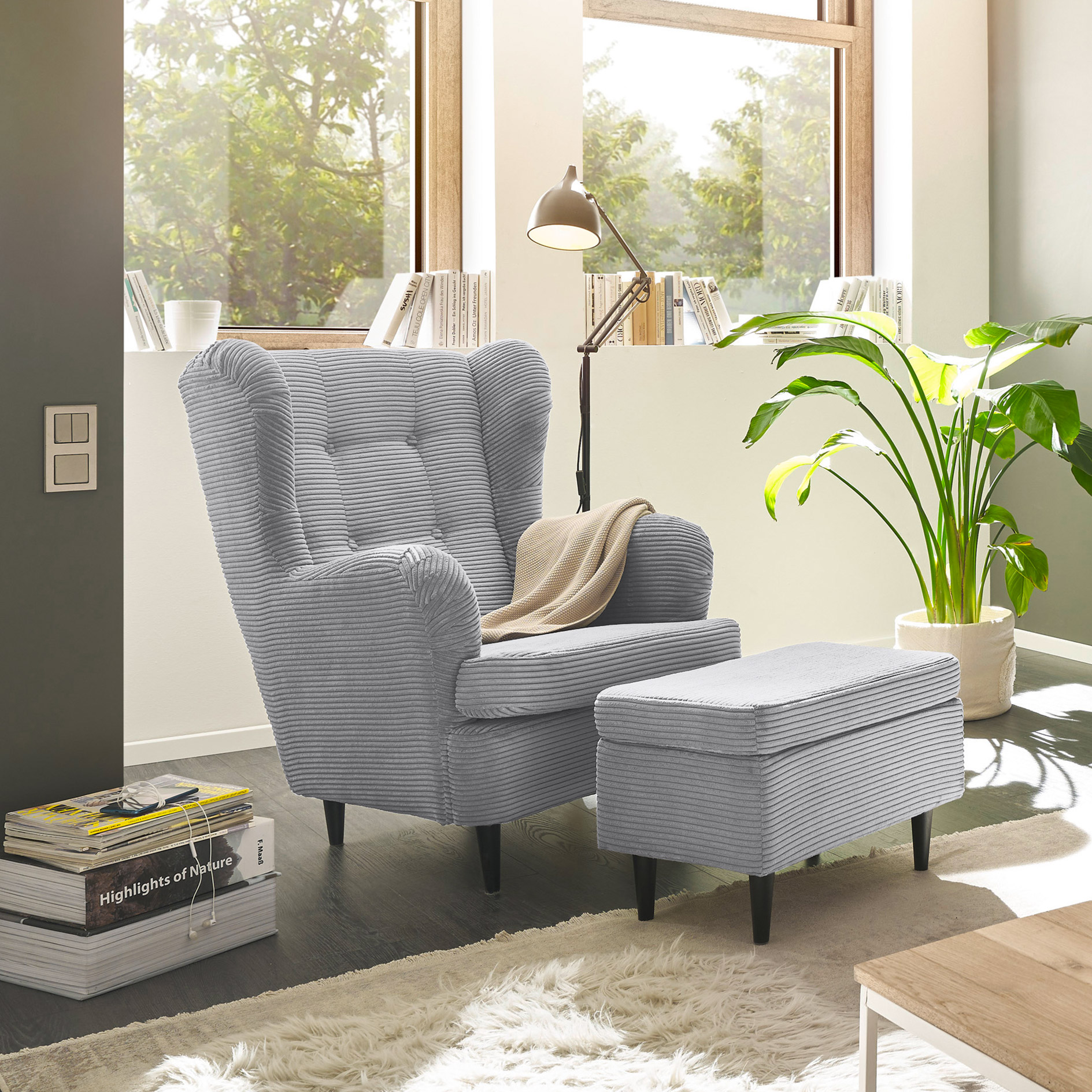 Hocker - dove - Cord - Massivholzfüße