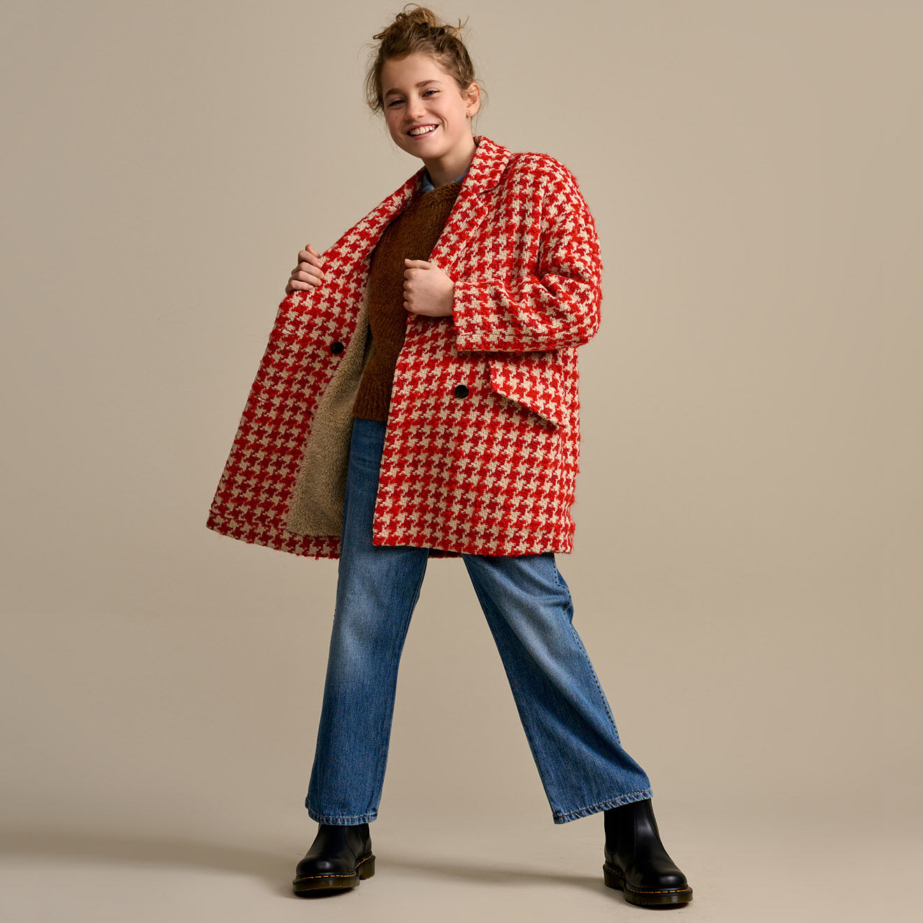 Bellerose Manteau Sybil pied-de-poule rouge/blanc