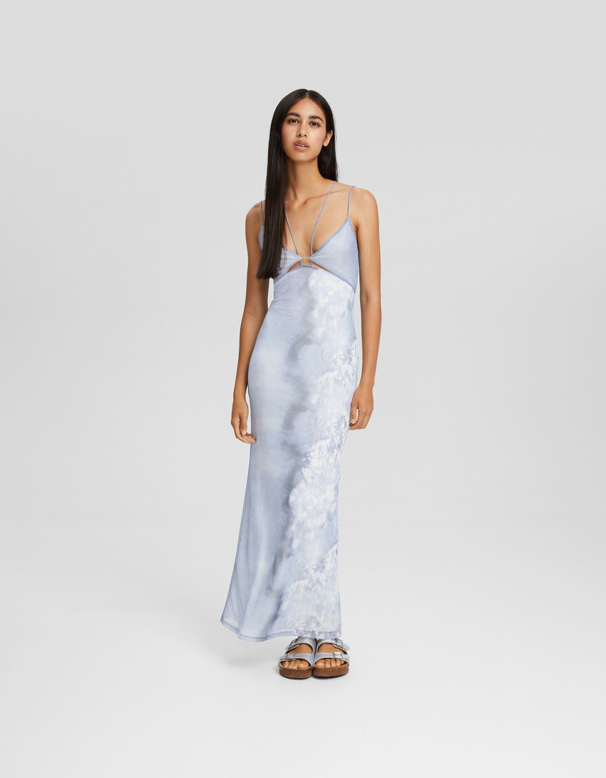Vestido longo estampado com alças