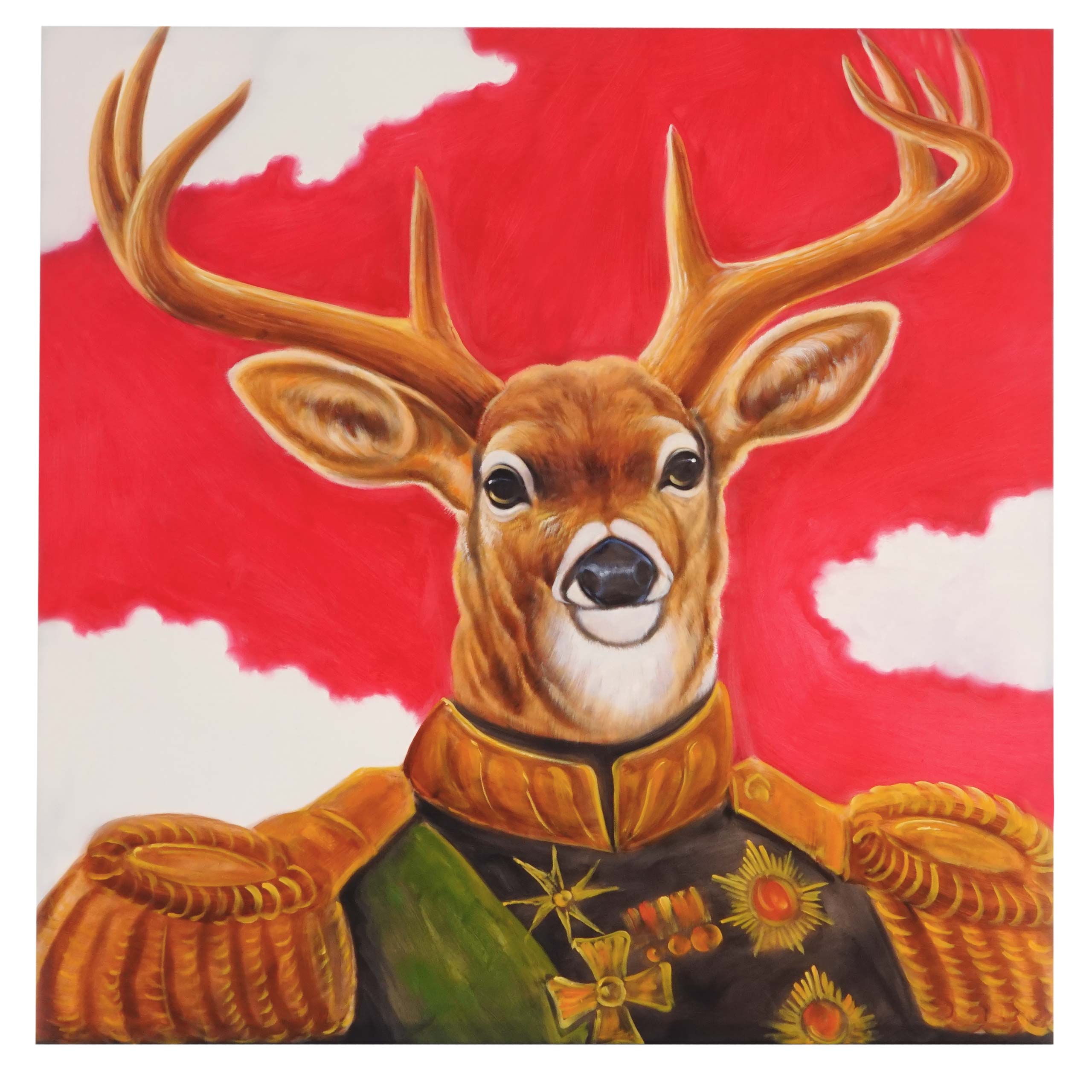 Wandbild Hirsch, 100% handgemaltes Ölgemälde Gemälde XL, 100x100cm