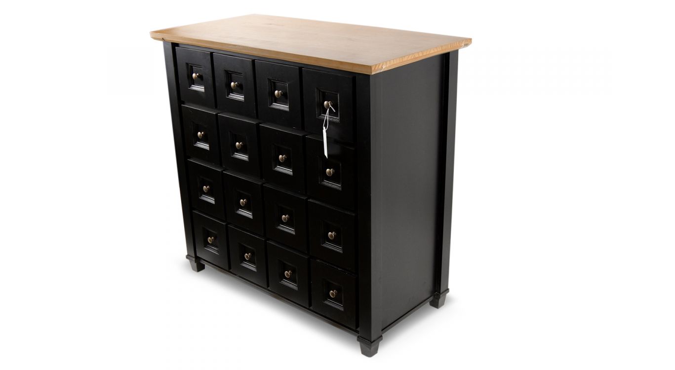 Bahut grainetier 16 tiroirs bois noir 100x49x95,5cm - bois-mdf