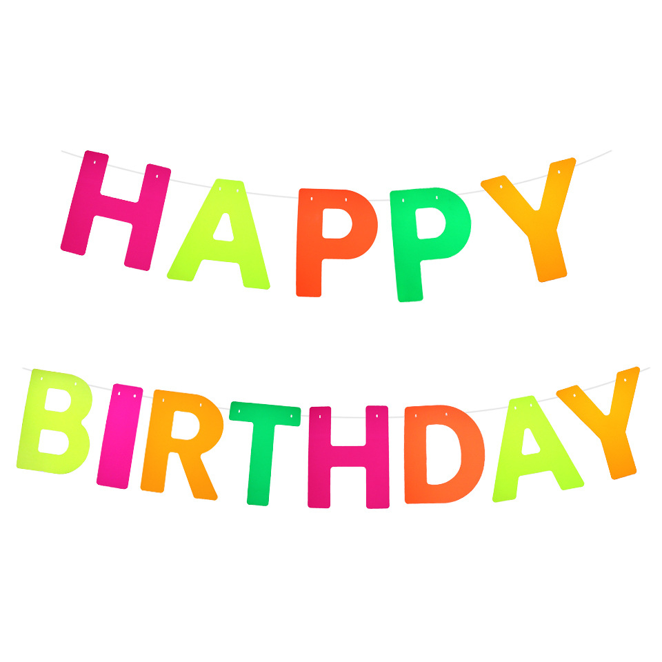 (3m) Neon UV Happy Birthday Girlande Geburtstags Party Deko Glow in the Dark Accessoire Banner - Bunt