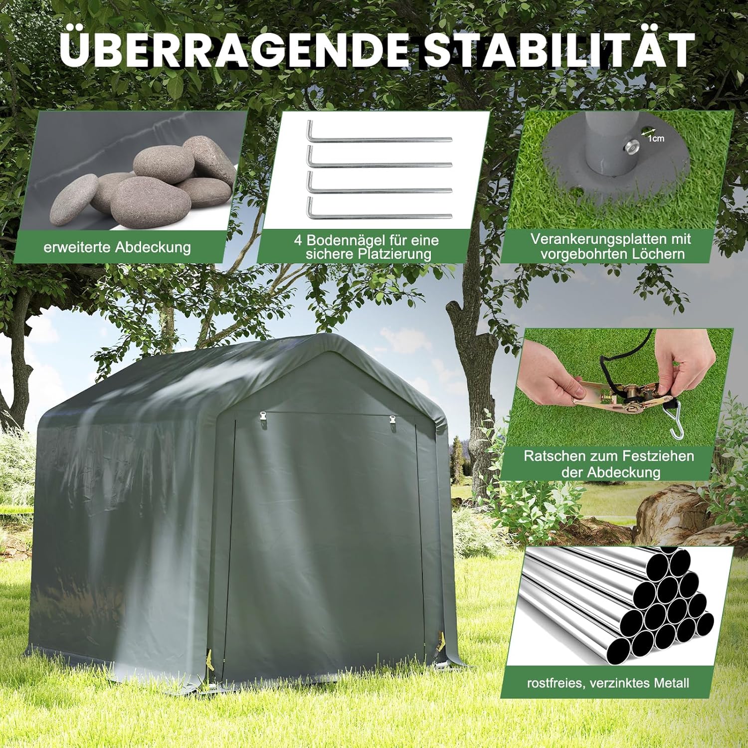 COSTWAY Gerätehaus 195x240x214cm, Fahrradgarage Geräteschuppen Zeltgarage Garagenzelt Gartenschuppen Lagerzelt Fahrradschuppen Gerätezelt Aufbewahrungsgarage Allzwecküberdachung