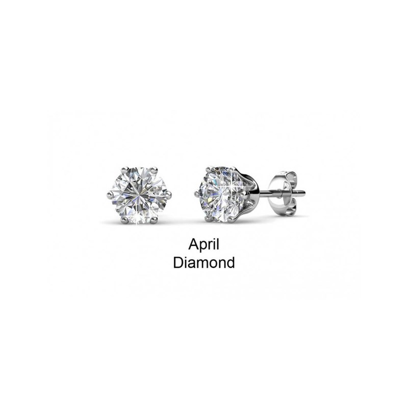 Boucles d'oreilles Birth Stone Avril - Argenté et Cristal