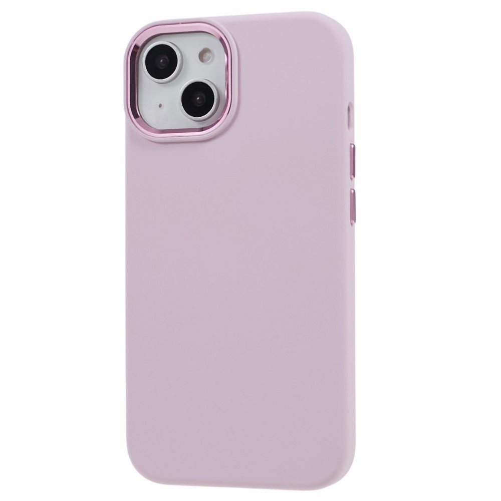 iPhone 15 Silikon Hardcase Hülle mit Metall Kamerarahmen - Rosa