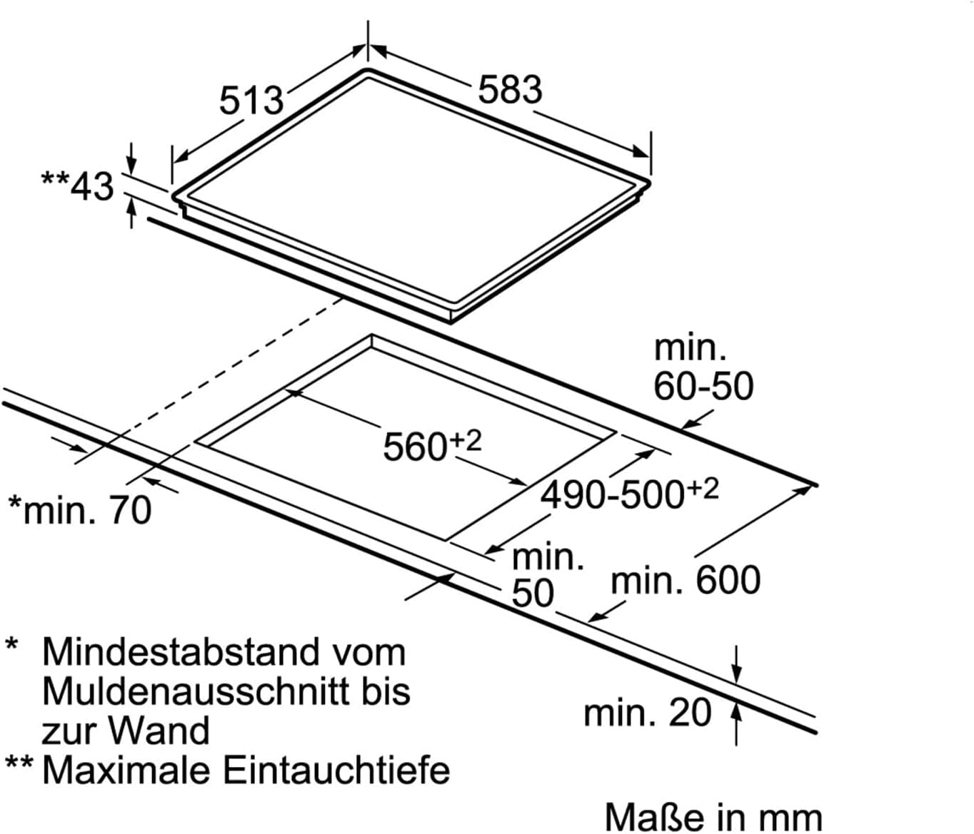 Siemens EA645GE17 Kochfeld Elektro, 58.3 cm, Bedienung der Kochzonen über die Drehwähler am Einbauherd, Steuerung: mechanisch, schwarz