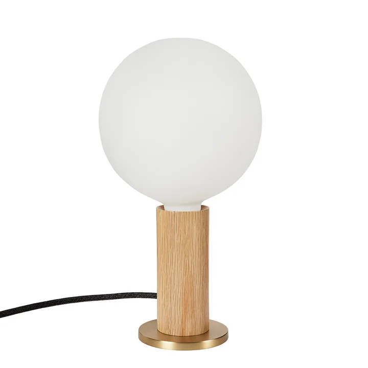 Tala - Oak Knuckle Tischleuchte, Eiche / Messing inklusive Sphere IV LED-Leuchtmittel E27 8W, Ø 15 cm, weiss matt