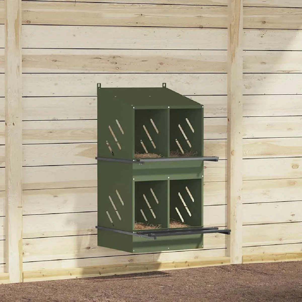 Vidaxl Nichoir à poules 4 compartiments vert olive