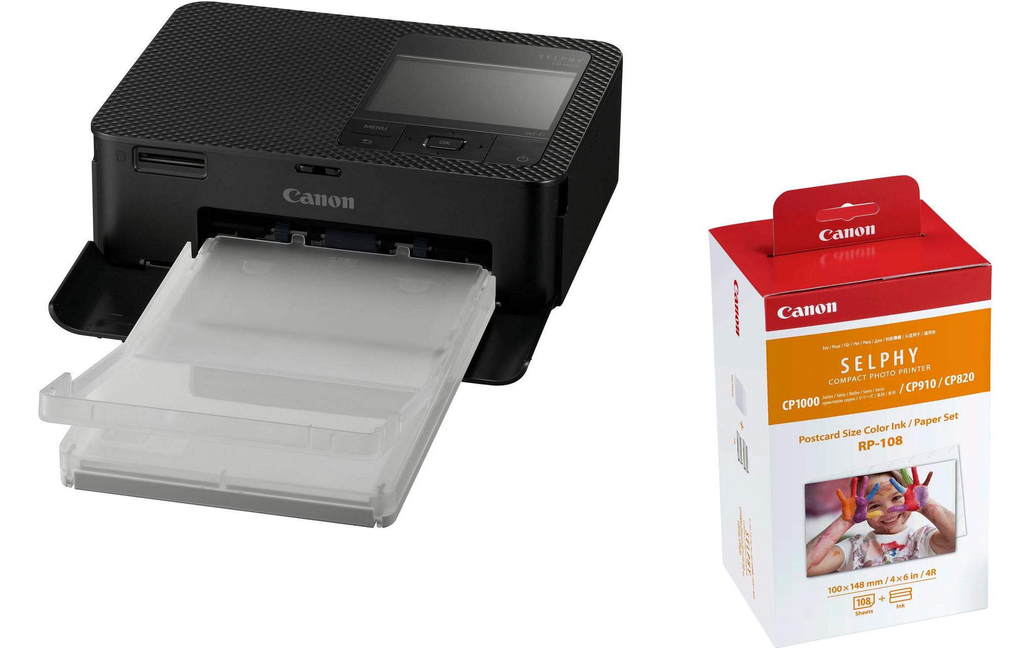 Fotodrucker Selphy CP1500 Schwarz inkl. Papier und Tinte<br>Mobiler, WLAN-fähiger Fotodrucker