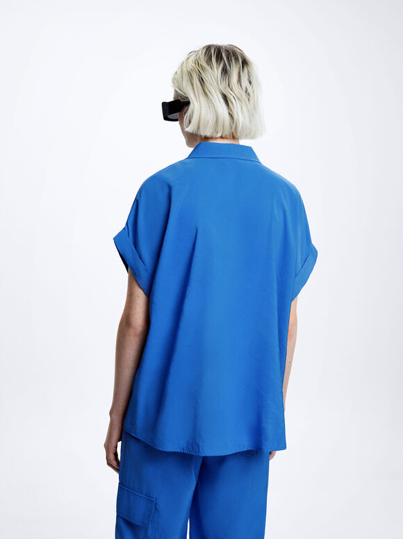 Camisa de manga curta em modal - Azul