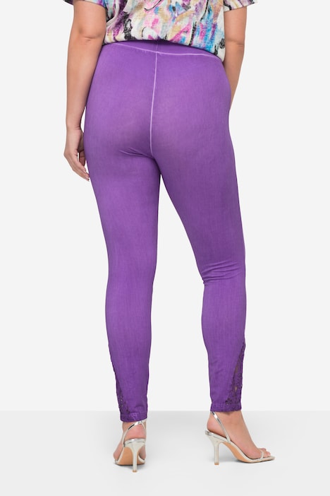 Leggings, Tight Fit, cold dyed, Spitze am Saum