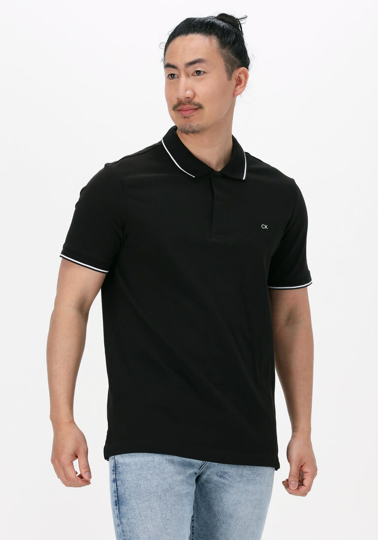 CALVIN KLEIN zwarte calvin klein polo stretch pique tipping slim polo