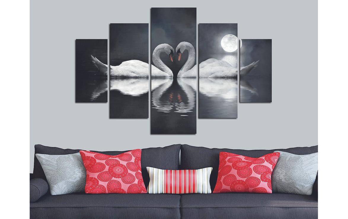 Bild Schwanenpaar 5-teilig, 92 x 56 cmDekorative Wandmalerei