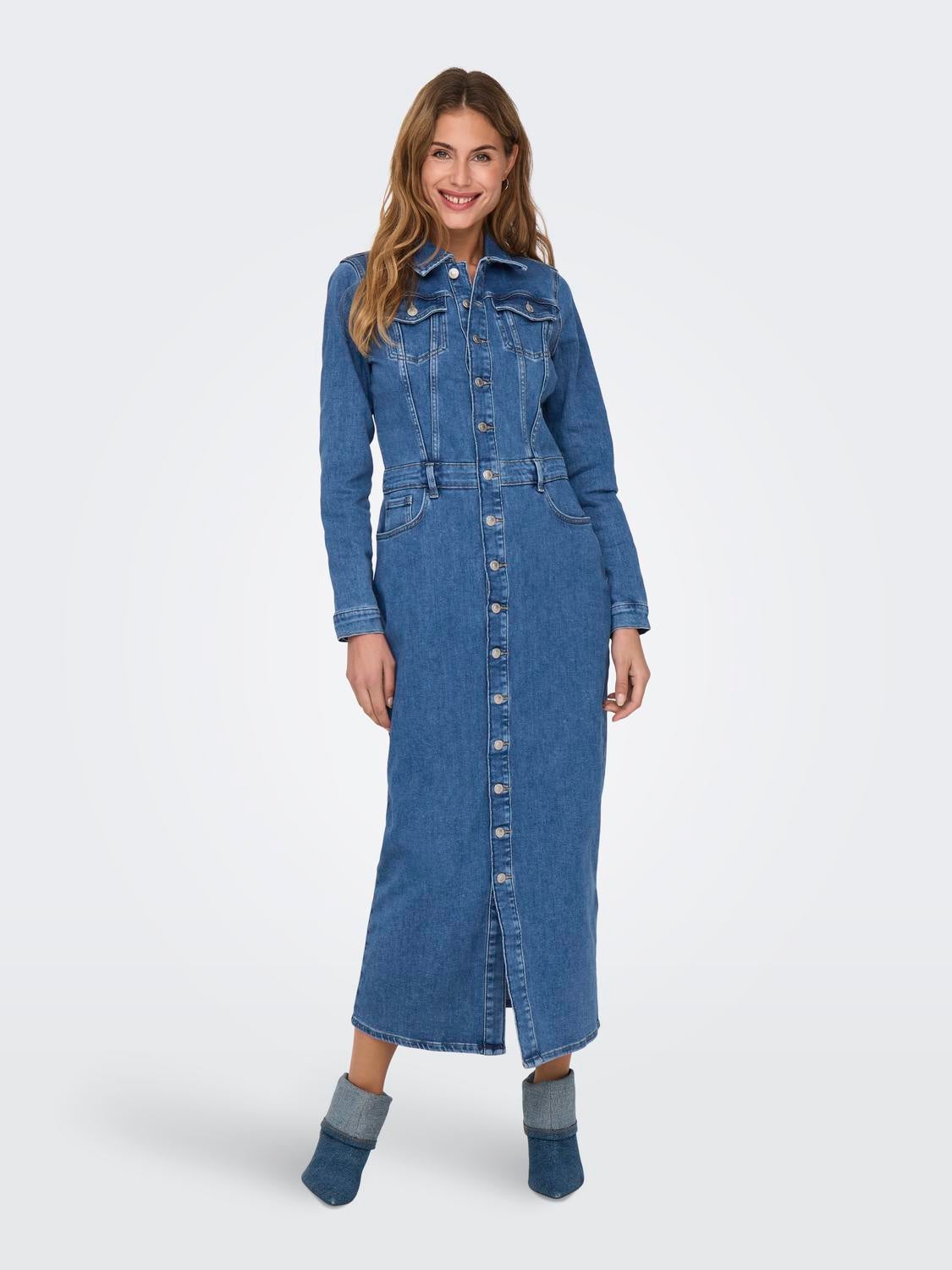ONLELLEN Langes Kleid Medium Blue Denim