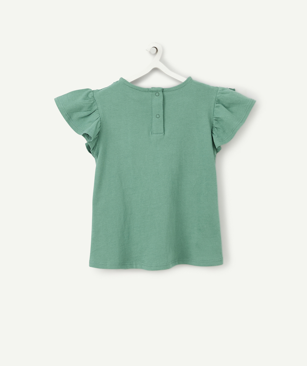 T-SHIRT BÉBÉ FILLE EN COTON VERT AVEC BRODERIES