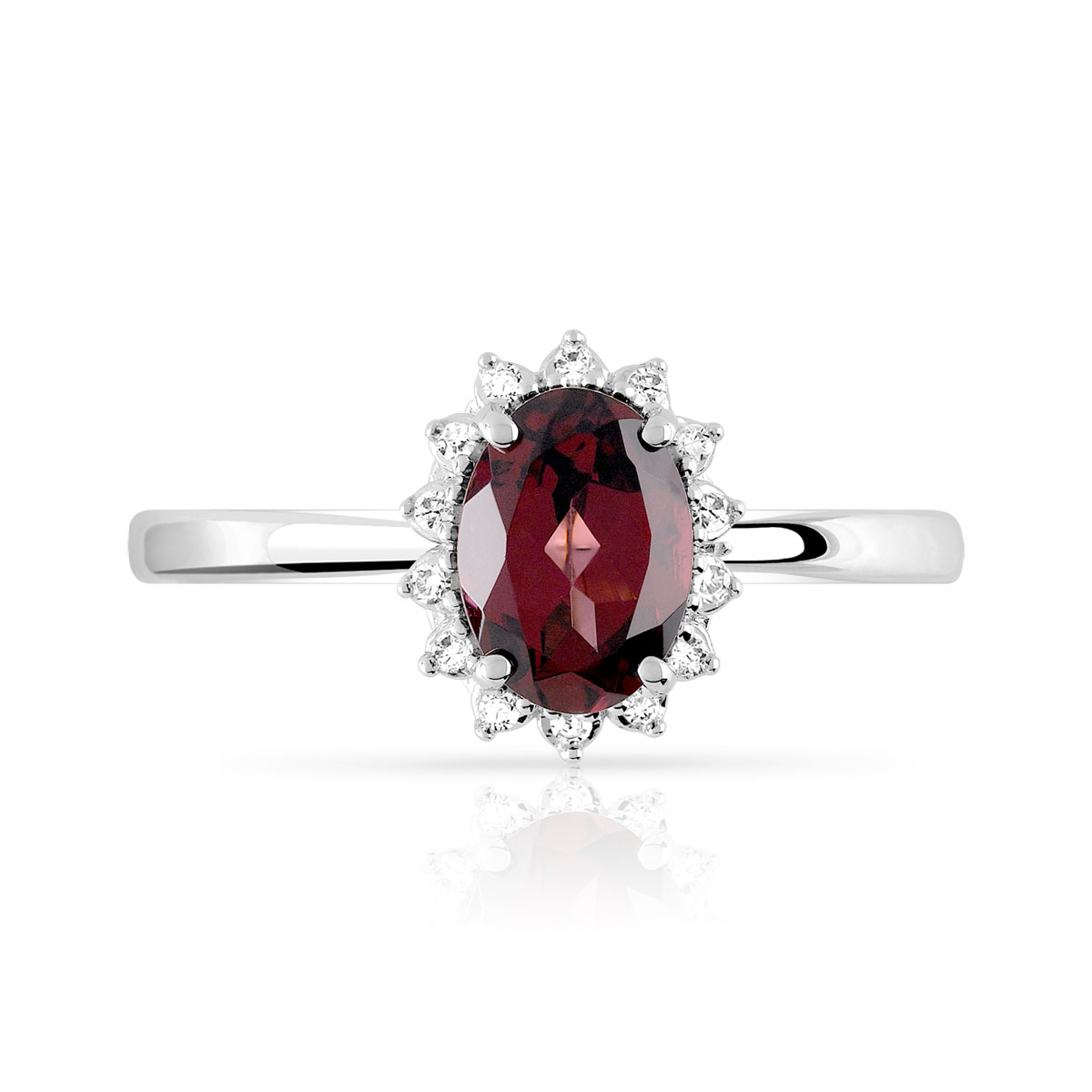Bague argent grenat rhodolite ovale et diamants
