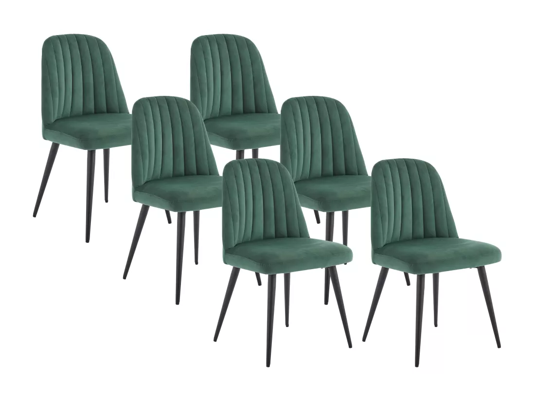 Lot de 6 chaises en velours et métal noir - Vert - ELEANA