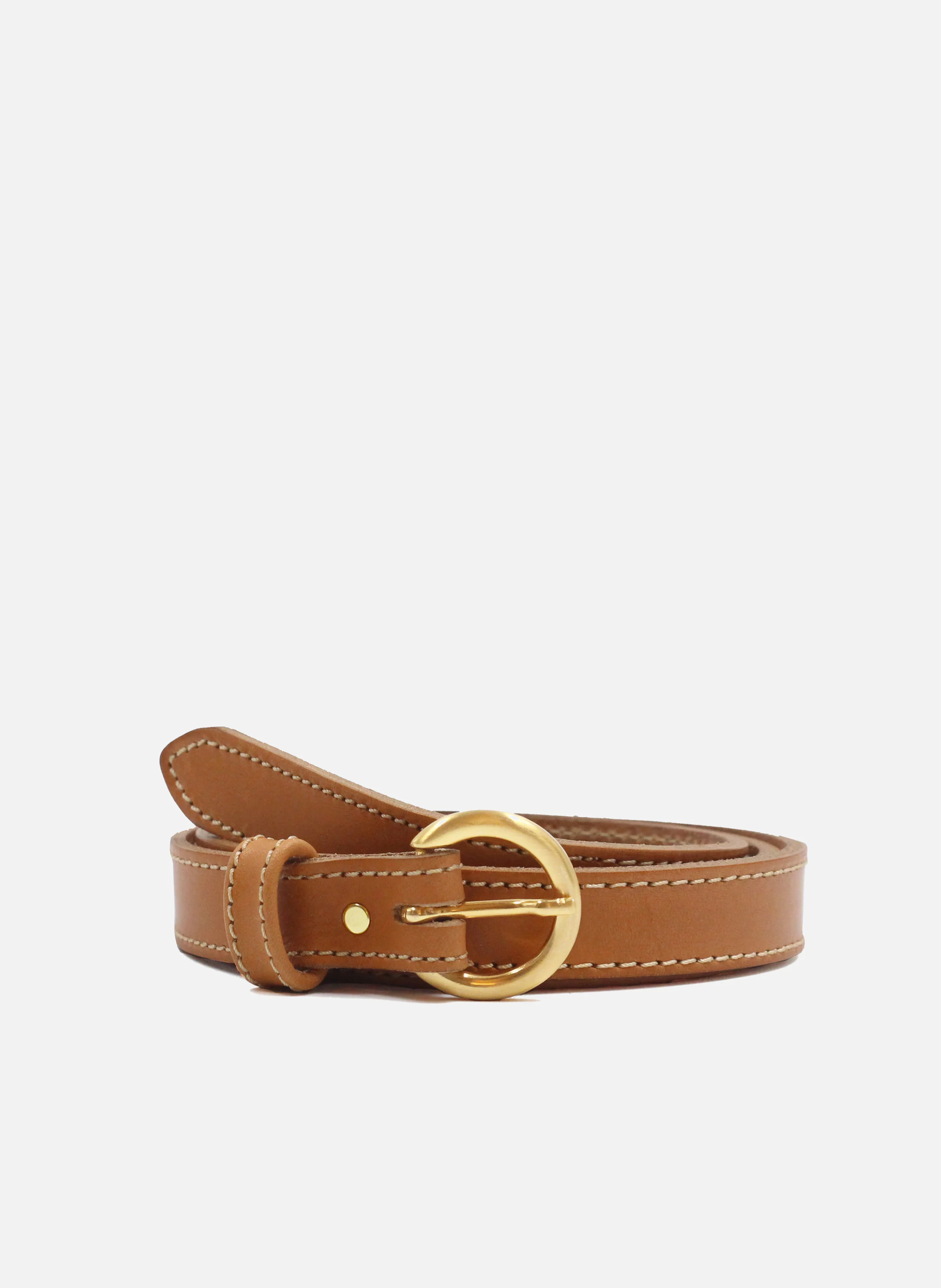 Ceinture boucle d'or cuir lisse | Marron