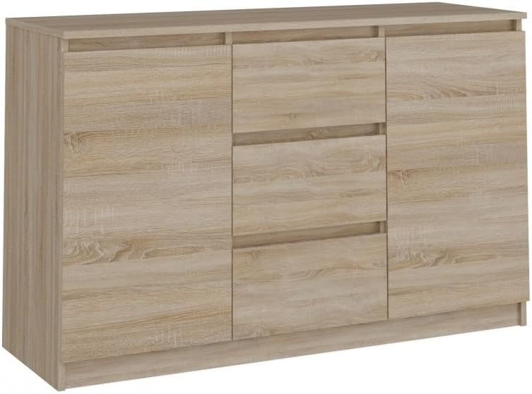 CDF Kommode Eiche Sonoma 2 Türen 3 Schubladen Komode & Sideboards Schubladenkommode Sideboard 75 cm Hoch Wohnzimmer Komodenschrank 40x120x75 für Schlafzimmer Arbeitszimmer Flur Schubladenschrank