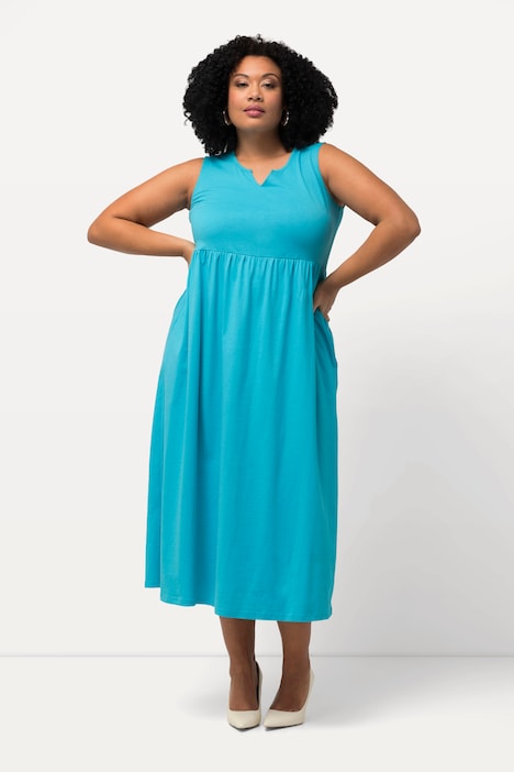 Jerseykleid, A-Linie, Tunika-Ausschnitt, ärmellos